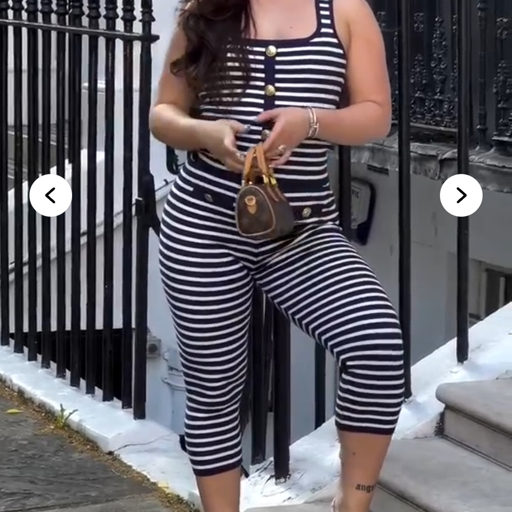 Fashion Nova Navy and White Striped Jumpsuit